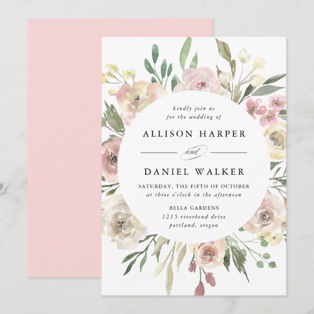Convites Flores Sutis | Casamento (Frente/Verso)