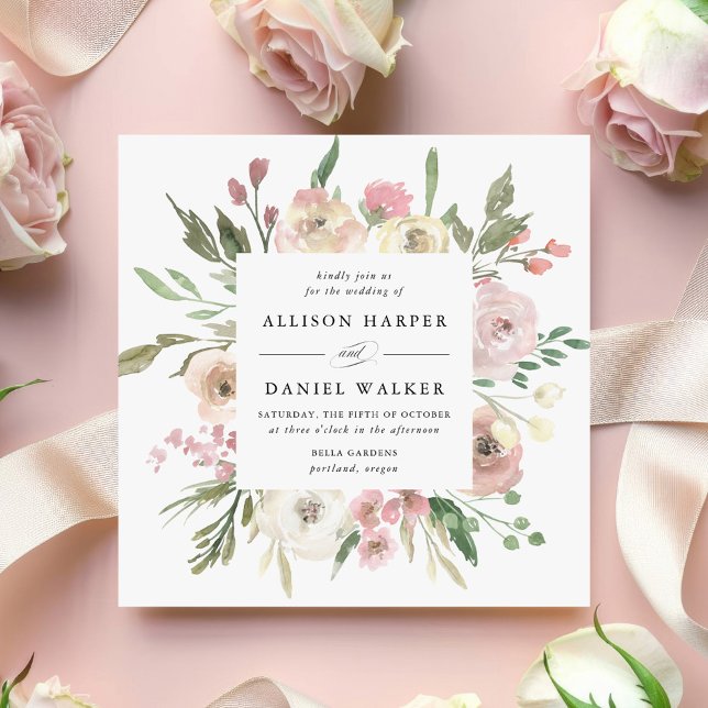 Convites Flores Sutis | Casamento Quadrado (Criador carregado)
