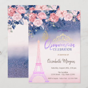 Convites Flores,Torre Eiffel Borboleta Ombre Quinceanera 