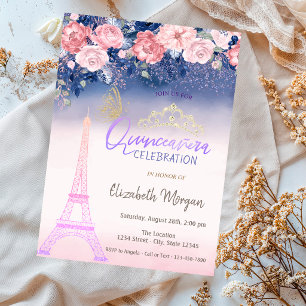 Convites Flores,Torre Eiffel Borboleta Ombre Quinceanera 
