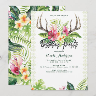 Convites Flores Tropicais Boho Rustic Antler Festa de anive