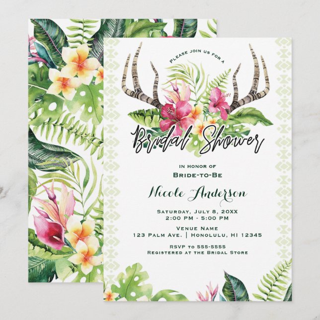 Convites Flores Tropicais Boho Rústico Chuveiro de Noiva co (Frente/Verso)