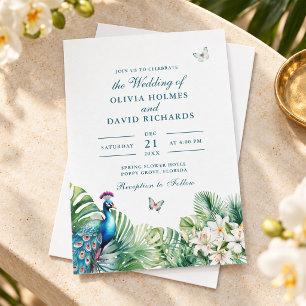 Convites Flores Tropicais Borboleta Casamento Pavão Azul Tu