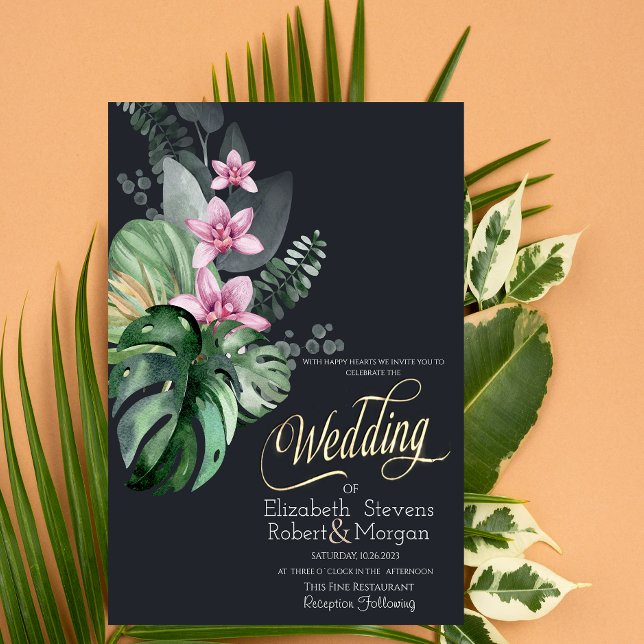 Convites Flores Tropicais Casamento Escuro (Criador carregado)