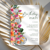 Flores Tropicais Coloridas Rosa Bola de Discoteca 