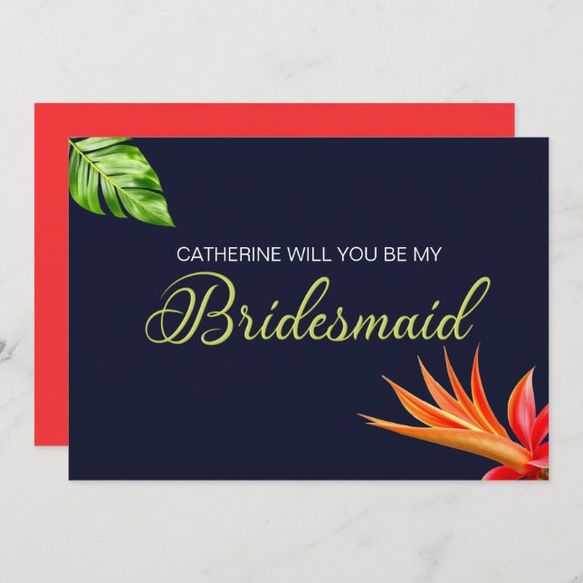 Convites Flores Tropicais Coração Você será minha noiva? (Frente/Verso)