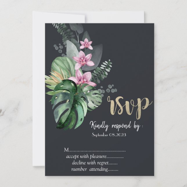 Convites Flores Tropicais Dark RSVP   (Frente)