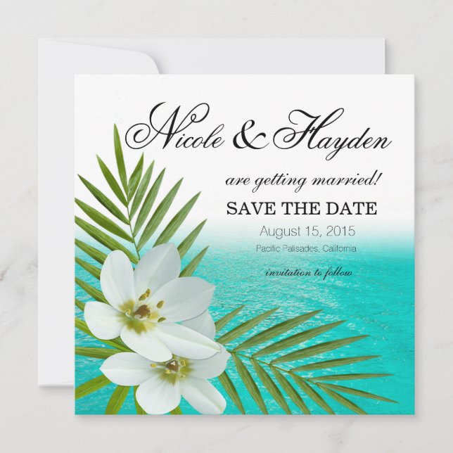 Convites Flores Tropicais de Aloha Beach Save the Date (Frente)