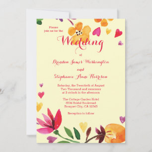 Convites Flores Tropicais de Aquarela e Casamento Cardíaco