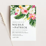 Convites Flores Tropicais de Aquarela e Casamento Verde<br><div class="desc">Convide convidados para o seu casamento com este convite de casamento tropical. Apresenta a terra de aquarela de hibisco, plumeria, palmeiras e outras plantas tropicais. Personalize este convite de casamento em aquarela adicionando seus próprios detalhes. Este convite de casamento botânico de verão é perfeito para casamentos de destino e casamentos...</div>