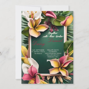 Convites Flores Tropicais de Aquarela e Casamento Verde I