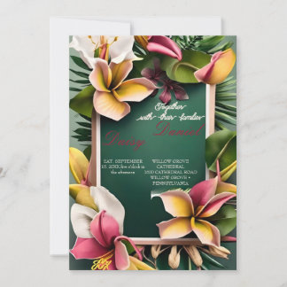 Convites Flores Tropicais de Aquarela e Casamento Verde I