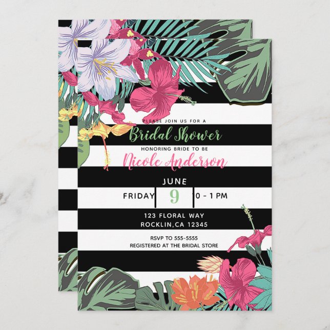 Convites Flores Tropicais Deixam Estrias Brancas Negras (Frente/Verso)