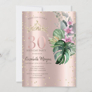 Convites Flores Tropicais Diamantes Dourado Rosa 30º Aniver
