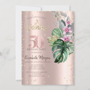 Convites Flores Tropicais Diamantes Dourado Rosa 50º Aniver