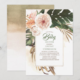 Convites Flores tropicais e Chá de fraldas de folha de palm