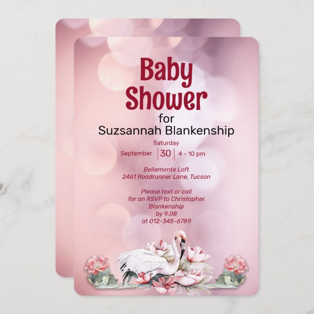 Convites Flores tropicais e Chá de fraldas personalizado Fl (Frente/Verso)