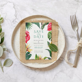 Convites Flores tropicais e Folhas Casando Salvar Data