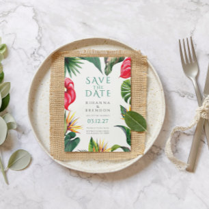 Convites Flores tropicais e Folhas Casando Salvar Data