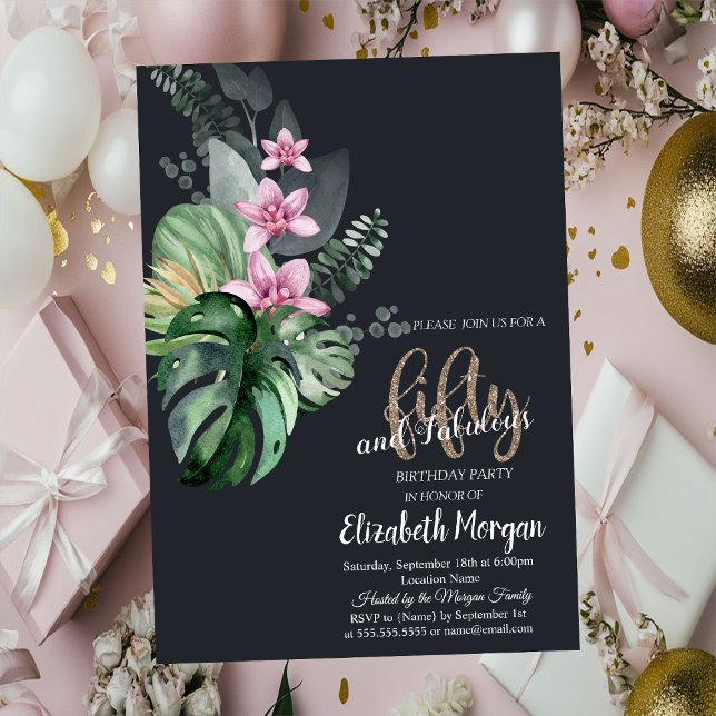 Convites Flores Tropicais Escuro 50º Aniversário (Criador carregado)