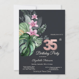 Convites Flores Tropicais Escuro Aniversário de 35 anos