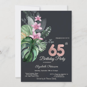 Convites Flores Tropicais Escuro Aniversário de 65 anos
