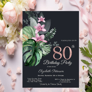 Convites Flores Tropicais Escuro Aniversário de 80 anos
