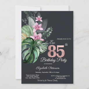 Convites Flores Tropicais Escuro Aniversário de 85 anos