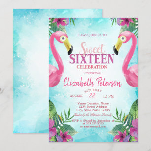 Convites Flores Tropicais Flamingos Rosa Festa Sweet 16
