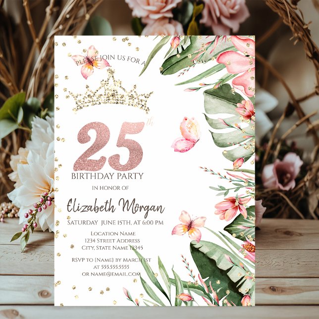 Convites Flores Tropicais Folhas Diamantes 25º Aniversário (Criador carregado)
