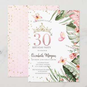 Convites Flores Tropicais Folhas Diamantes 30º Aniversário