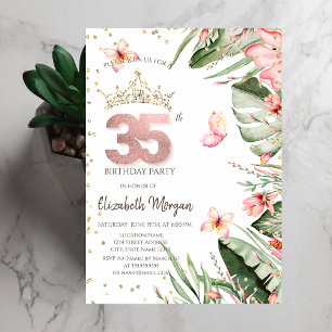 Convites Flores Tropicais Folhas Diamantes 35º Aniversário