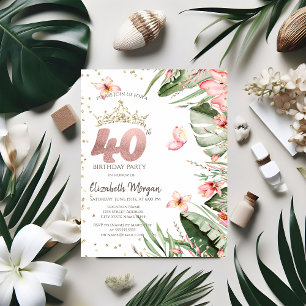 Convites Flores Tropicais Folhas Diamantes 40º Aniversário
