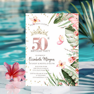 Convites Flores Tropicais Folhas Diamantes 50º Aniversário