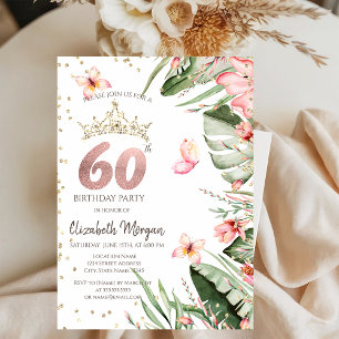 Convites Flores Tropicais Folhas Diamantes 60º Aniversário