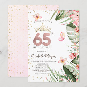 Convites Flores Tropicais Folhas Diamantes 65º Aniversário