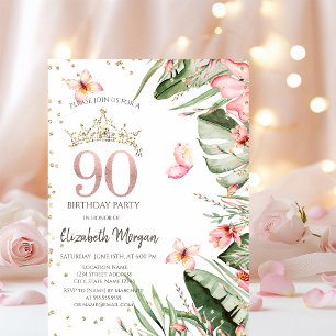 Convites Flores Tropicais Folhas Diamantes 90º Aniversário