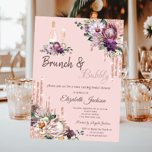Convites Flores Tropicais Gotejam Brunch Rosa & Espumante