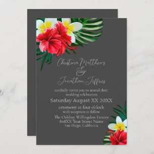 Convites Flores tropicais havaianas em Cinzas Elegantes