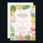 Convites Flores Tropicais Palm Flamingos Doce 16<br><div class="desc">Flores tropicais com folhas de palma e flamingos. Este convite é facilmente personalizado para o seu evento simplesmente adicionando os seus detalhes.</div>