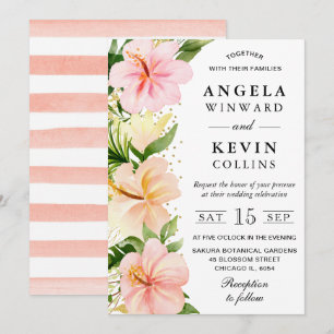 Convites Flores Tropicais Rosa em Aquarela Casamento