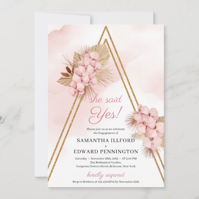 Convites Flores Tropicais Secas Ela Disse Sim Noivado (Frente)