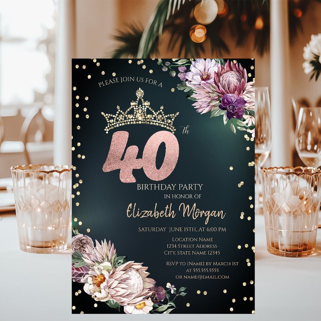 Convites Flores Tropicais Tiara Diamantes Verde 40º (Criador carregado)