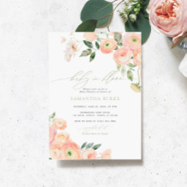 Convites Flores Verdes Blush & Sage Bebê em Chá Bloqueado