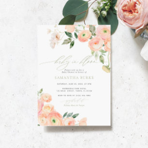 Convites Flores Verdes Blush & Sage Bebê em Chá Bloqueado