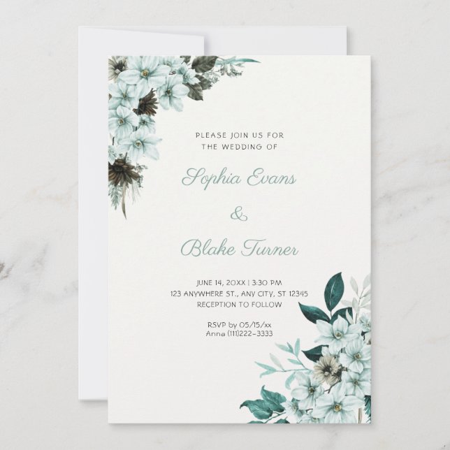 Convites Flores Verdes Rústicos Casamento Boho Branco (Frente)