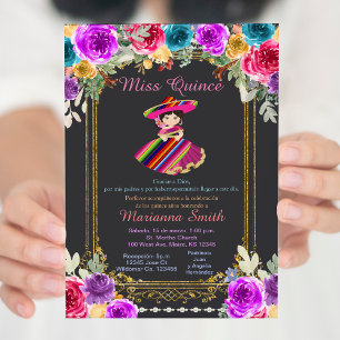 Convites Flores Vermelhas Charro Dourado Quinceañera