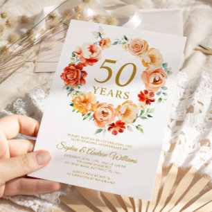 Convites Flores Vermelhas e Rosa Blush 50 anos