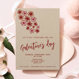 Convites Flores Vermelhas Rosa Amigas Dia Galentine`s Kraft