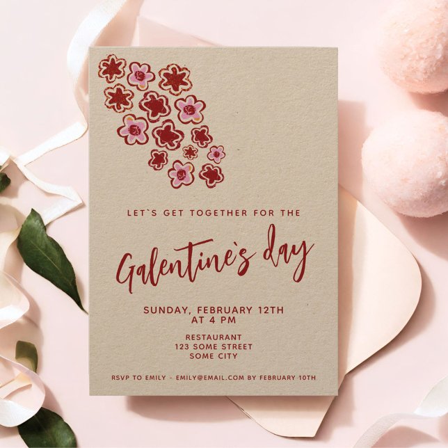 Convites Flores Vermelhas Rosa Amigas Dia Galentine`s Kraft (Criador carregado)